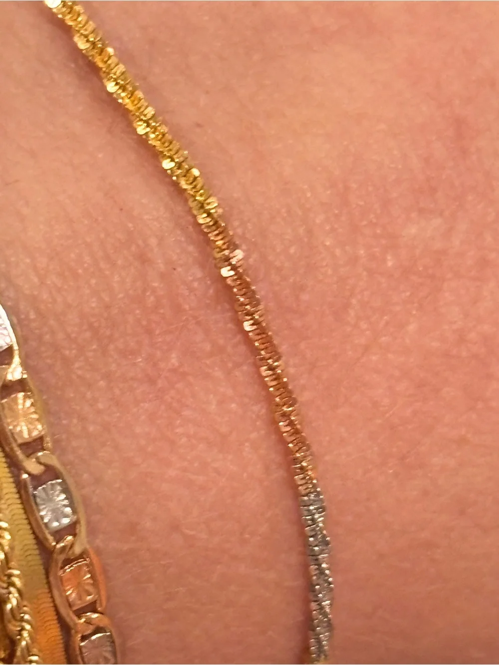 10k Tri Color Gold 6.5” Twisted Rock Link Bracelet NEW Made in Italy